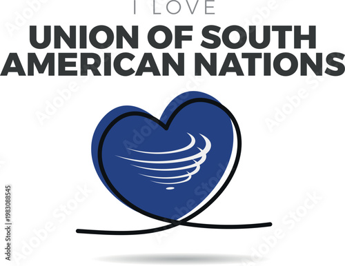 Flag of Union Of South American Nations. Heart-shaped design with a black outline silhouette