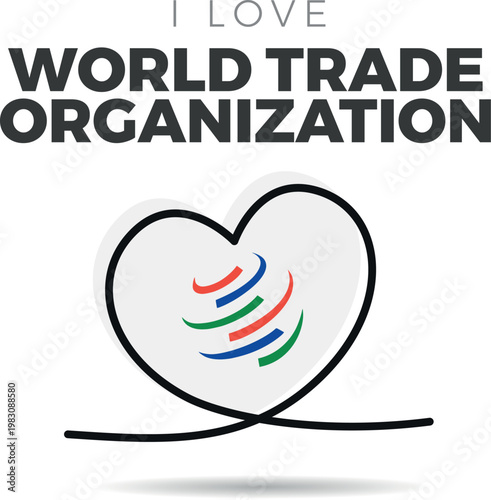 Flag of World Trade Organization. Heart-shaped with a black outline to highlight the silhouette