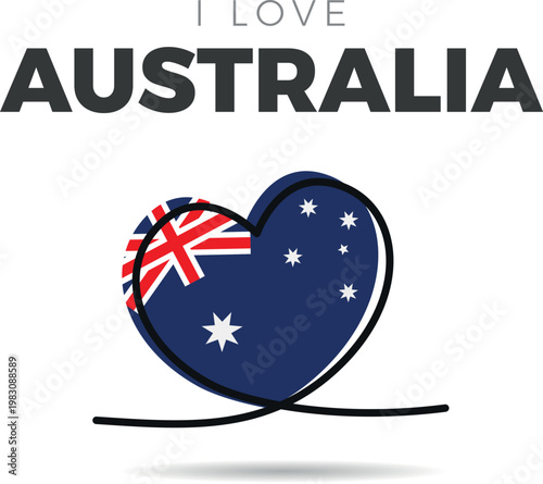 Flag of Australia. Heart-shaped design with a black outline to highlight the silhouette
