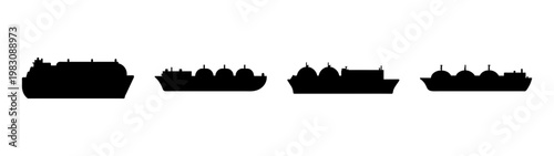 Silhouette of liquefied natural gas tanker ship at sea minimalist design