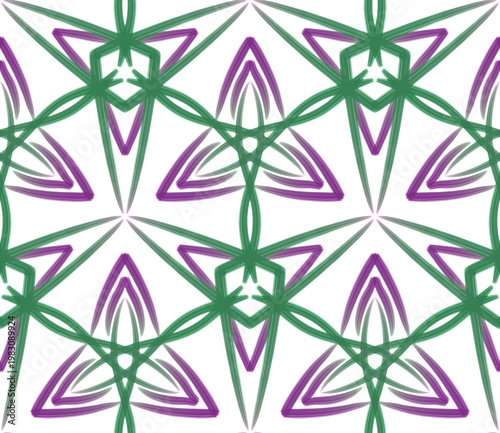 Seamless abstract geometric pattern with green and purple brush strokes