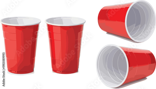 Red Plastic Party Cups Set with Disposable Drink Containers for Events, Celebrations, Picnic, Beverage Serving, and Social Gathering Illustration
