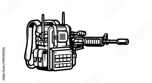 Tactical Backpack with Assault Rifle Attachment, Military Gear, Combat Equipment