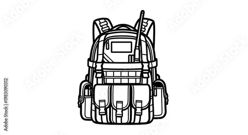 Tactical Backpack with Radio and Antennas, Military Style Rucksack, Outdoor Gear, Adventure Equipment