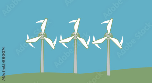 Wind Turbines Generating Clean Renewable Energy on Green Landscape