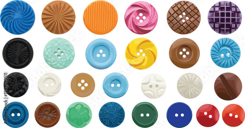 Colorful Button Collection Set with Various Sewing Buttons Shapes, Textures, and Styles for Fashion Design, Craft Projects, and Textile Decoration