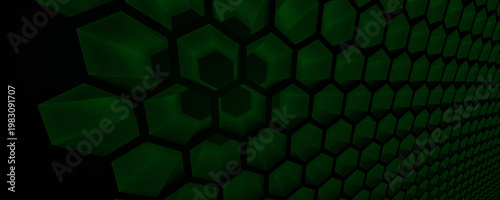 green 3d rendering of Abstract Honeycomb Design Futuristic design.