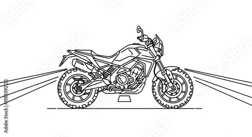 Adventure Motorcycle Line Art Illustration - Off-Road Bike Drawing on White Background