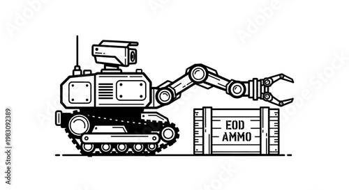Bomb Disposal Robot Arm Grabs Ammo Crate - Military EOD Technology