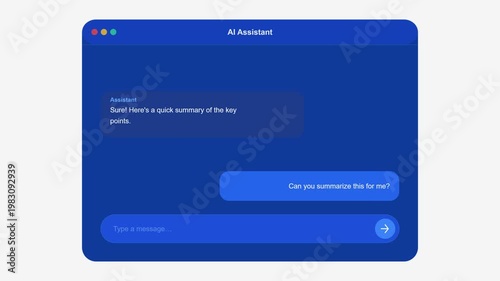 AI Assistant Chat Interface - AI Summarization Request in Blue Window