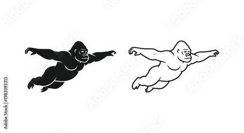 Gorilla vs Silverback Flying Illustrations Vector