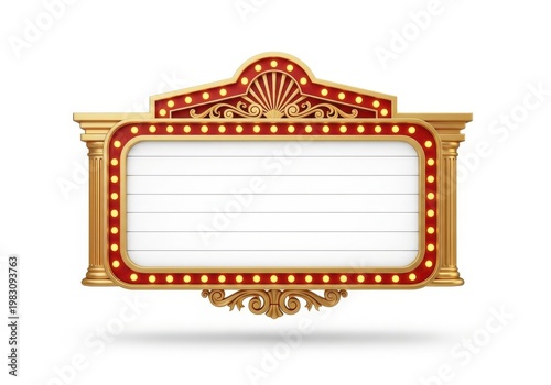 A classic vintage theater marquee sign with empty space for custom text and glowing light bulbs.