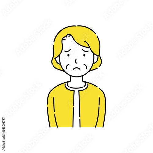 シニア女性の困った顔 シンプルイラスト 黄色アクセント