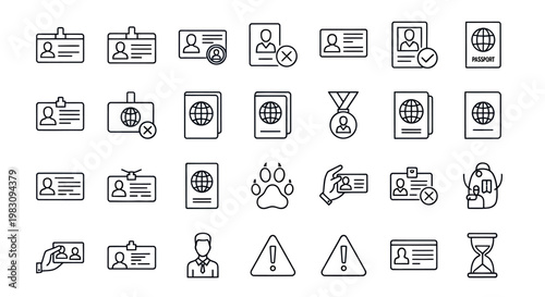 Collection of monochrome line icons for interface design and education.