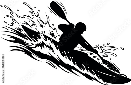 Person White Water Kayaking Through Splashing Rapids Action Shot