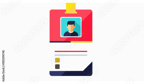 Vertical id card flat icon with bold geometric layout and user profile information vector