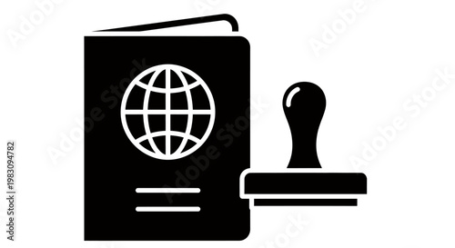 Icon of Passport with Globe Stamp Representing Travel and International Documentation.