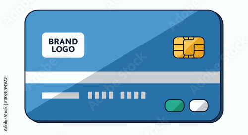 Close Up of a Blue Credit Card Showing Chip and Contactless Features.