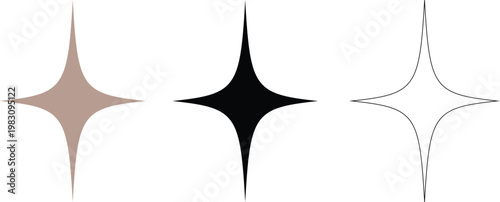 Принти на полотні Set Of Three Elegant Four Pointed Star Icons In Light Beige Black And White Outl