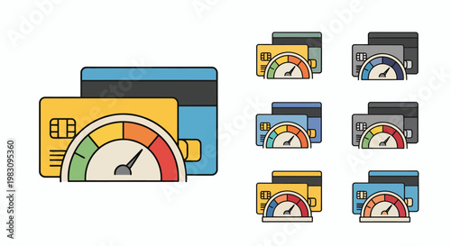Collection of Credit Cards and Meter Gauges for Finance and Data Visualization.