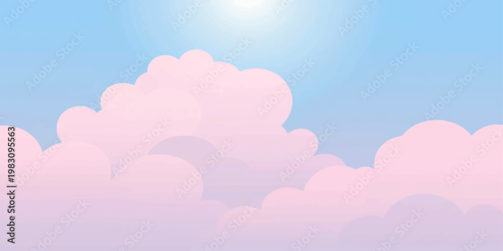 Fototapeta premium A bright pink sky with fluffy clouds creates a beautiful summer cloudscape illustration for a sunny nature landscape wallpaper design