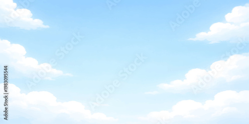 A beautiful bright blue summer sky filled with fluffy white cumulus clouds creates a clear sunny atmosphere and a peaceful nature cloudscape in the high heaven
