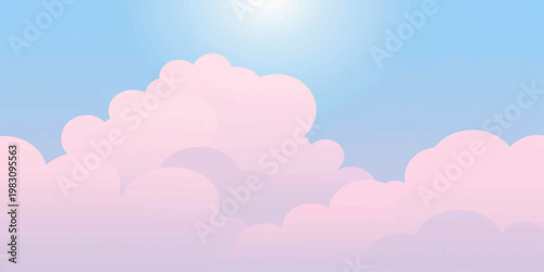 A bright pink sky with fluffy clouds creates a beautiful summer cloudscape illustration for a sunny nature landscape wallpaper design