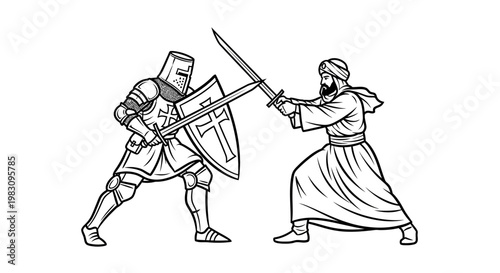 Knight vs Saracen Warrior: Medieval Combat Illustration