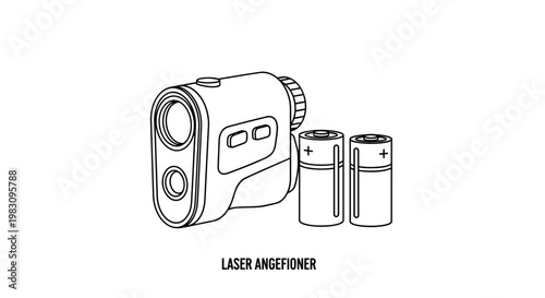 Laser Rangefinder Device with Batteries - Technical Illustration