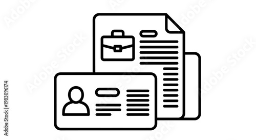 Corporate identification cards and documents laid out for verification, profiles, and administration.