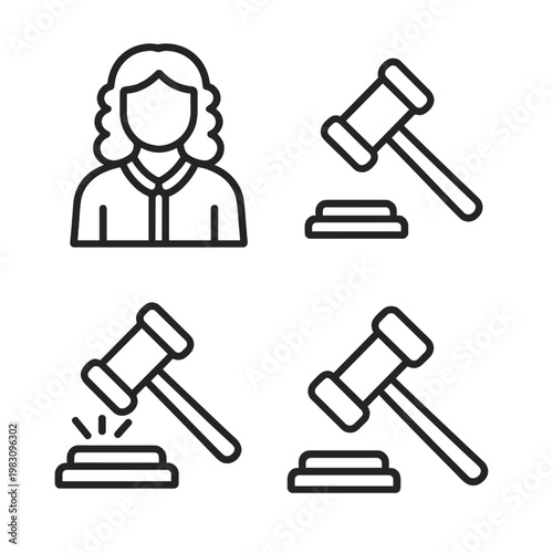Judge and gavel icons on dark background for legal themes