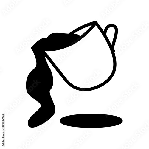 An overturned cup spilling its dark contents onto a surface below, creating a small puddle of liquid, representing a mishap or mess
