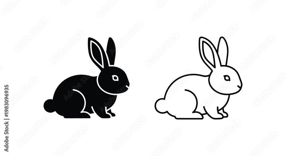 Obraz premium Cartoon Rabbits Illustration - Simple Black and White Design Vector