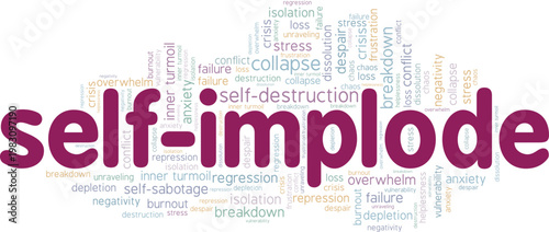 Self-implode word cloud conceptual design isolated on white background.