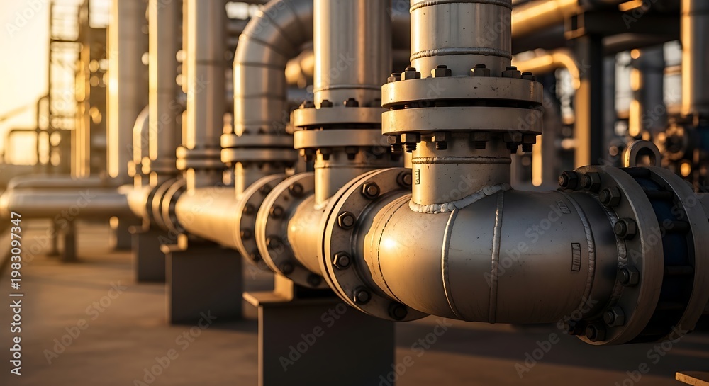 Obraz premium Industrial Pipeline System at Sunset.