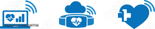Remote patient monitoring icon silhouette, healthcare telemedicine tech.
