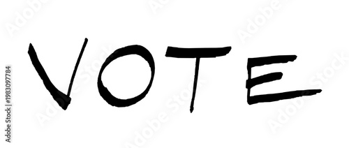 Vote handwritten word. Isolated vector handwriting text, written in capital letters (all caps). Black word.