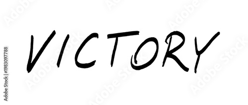 Victory handwritten word. Isolated vector handwriting text, written in capital letters (all caps). Black word.