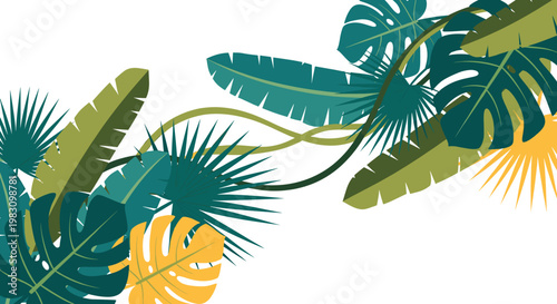 Vibrant, modern illustration of tropical leaves, evoking a feeling of freshness and growth – ideal for website design, social media posts, and marketi