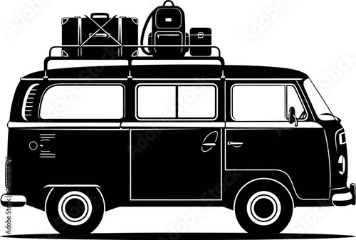 Vintage style van loaded with luggage for road trip adventure
