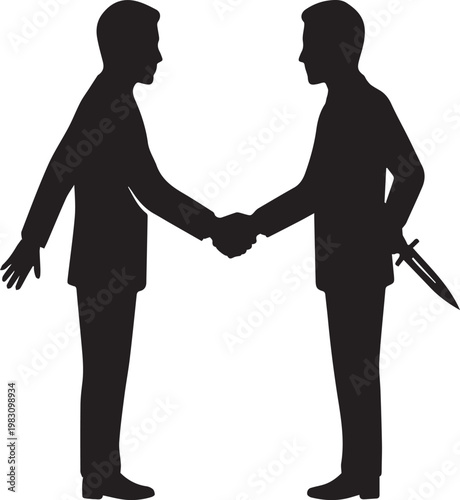 Business Betrayal Handshake Silhouettes with Hidden Dagger