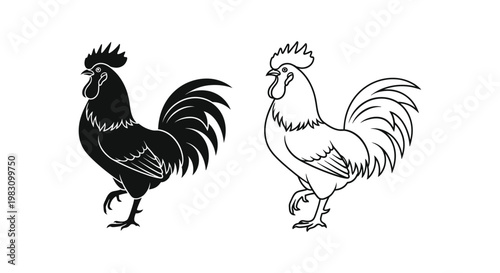 Vintage Rooster and Hen Illustration - Classic Poultry Art Design Vector
