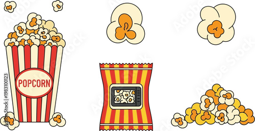 Popcorn Box and Microwave Bag Illustration Set