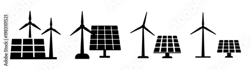 renewable energy sources flat icons set with wind turbines and solar panels