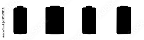 four black battery icons in ascending charge levels on white background