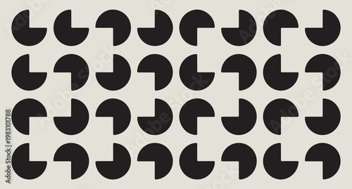 A repeating pattern of black circular segments arranged on a light grey background creates depth