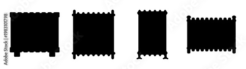 Set of four minimalist black radiator icons on white background for heating design