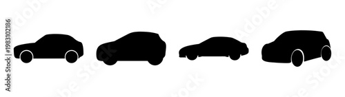 silhouette of four diverse electric vehicles at dusk minimalist design