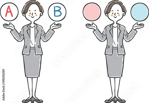 AとBの選択肢　キャリアウーマン2　全身　ベクター