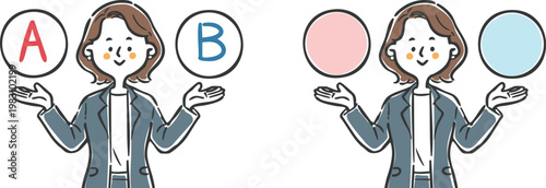 AとBの選択肢　キャリアウーマン　上半身　ベクター